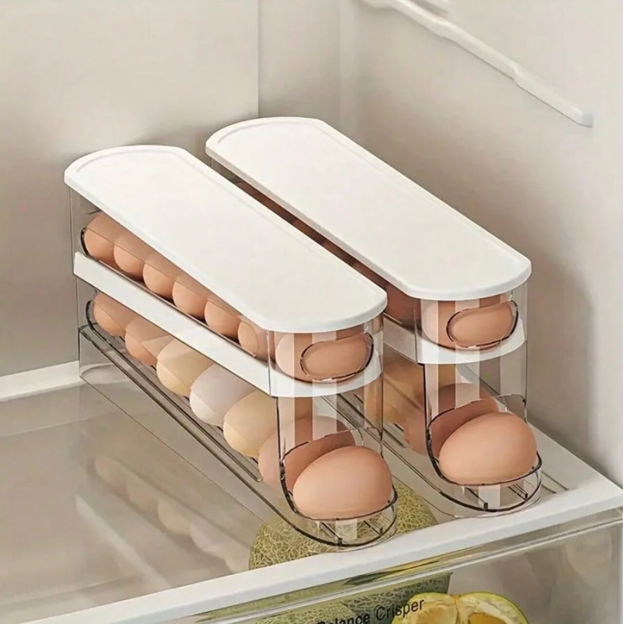 1 PCS Refrigerator Egg Storage Box – 12-Egg Capacity, Space-Saving Rolling Holder with Durable Plastic for Kitchen Organization